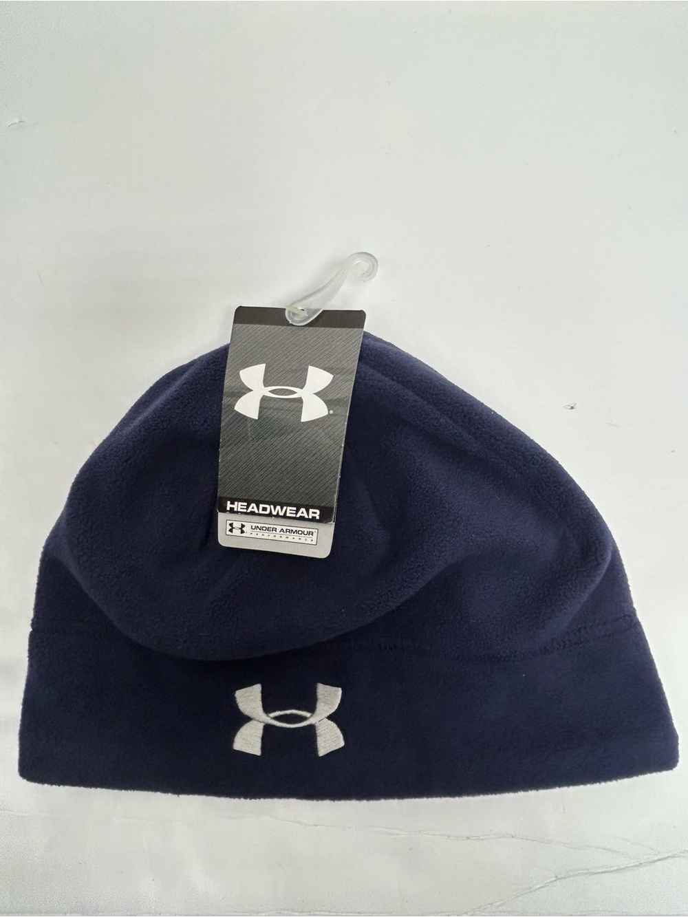 Under Armour Navy Blue Fleece Beanie with White Logo